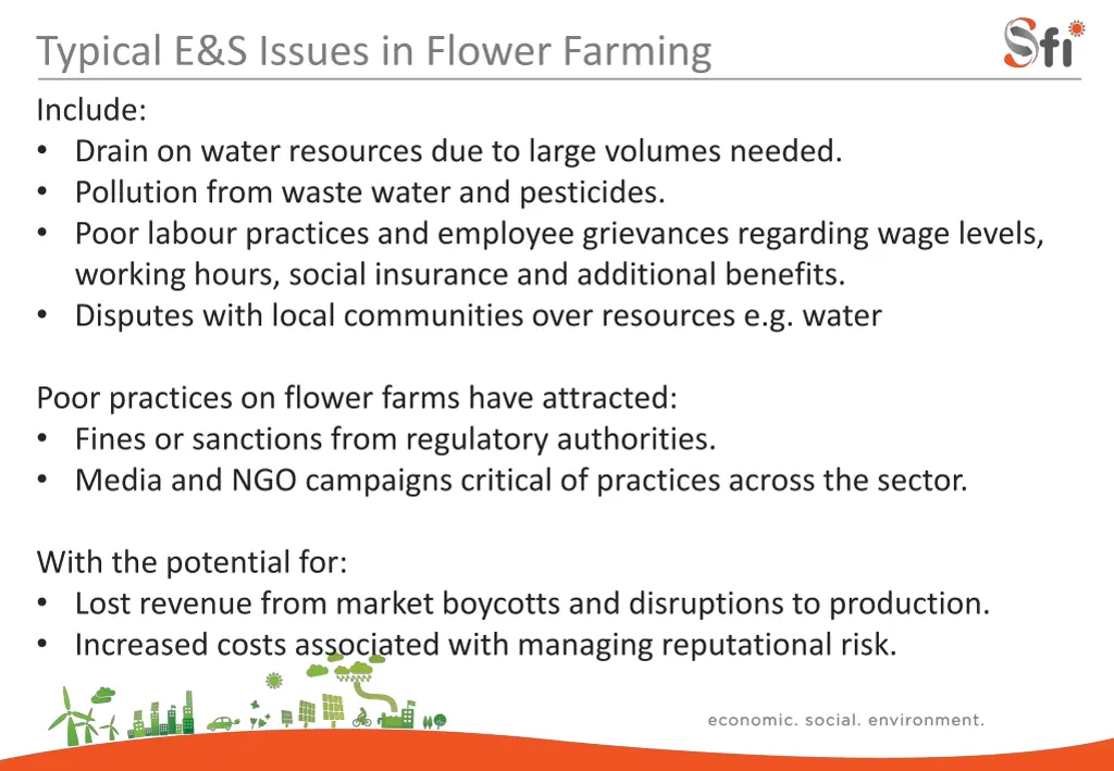 typical e s issues in flower farming