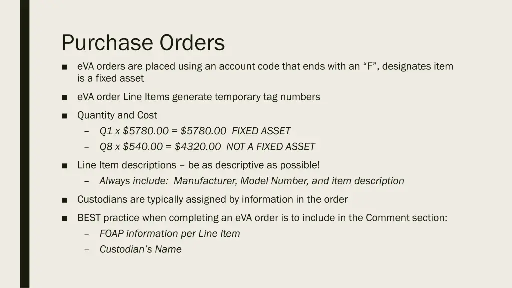 purchase orders eva orders are placed using
