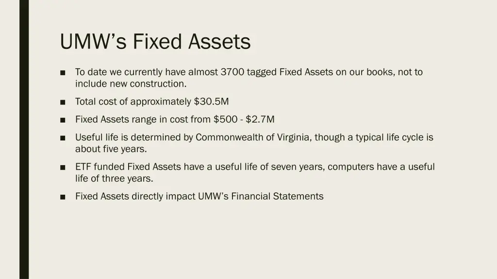 umw s fixed assets