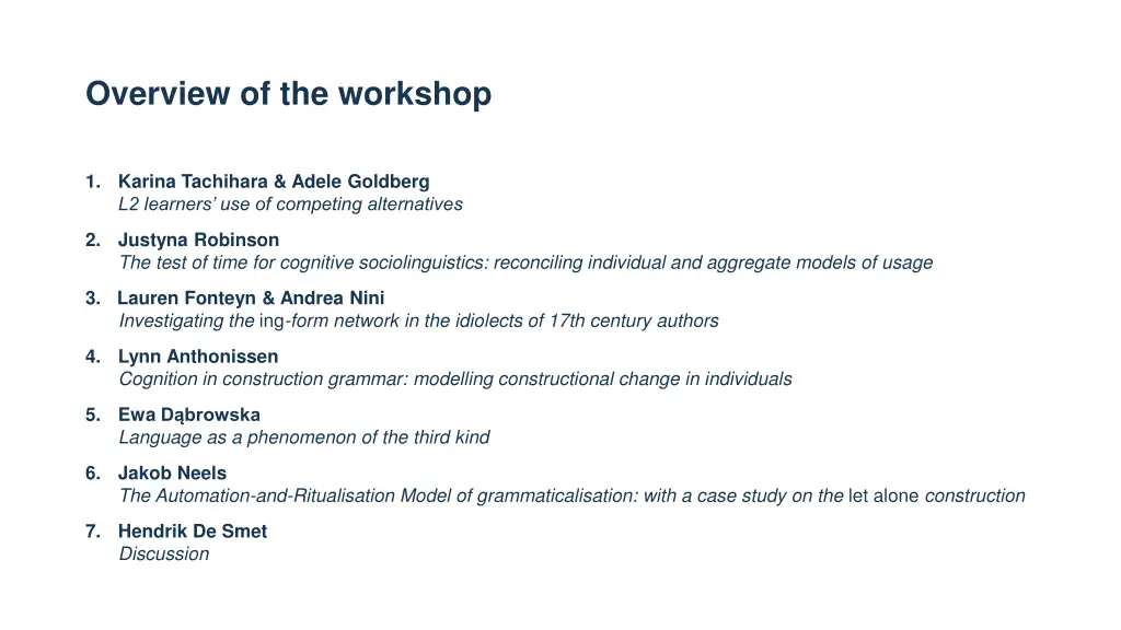 overview of the workshop 1
