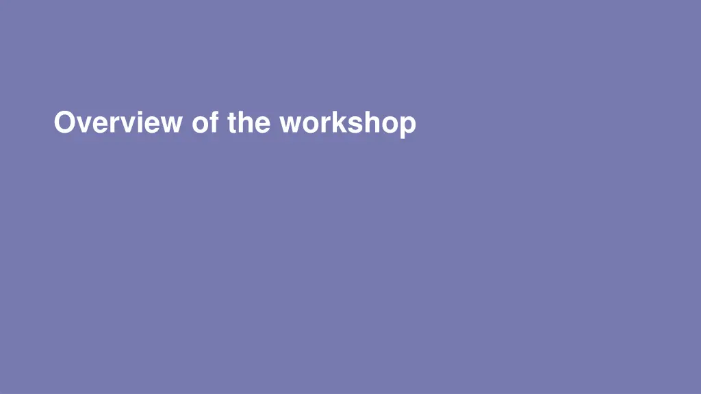 overview of the workshop