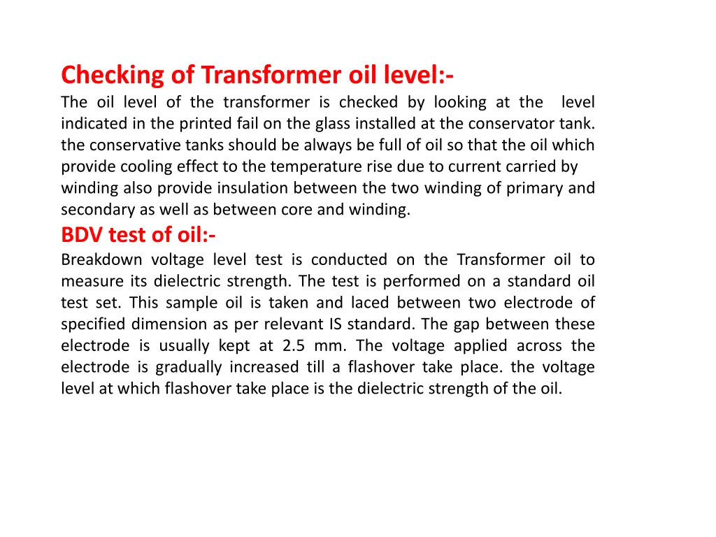 checking of transformer oil level the oil level
