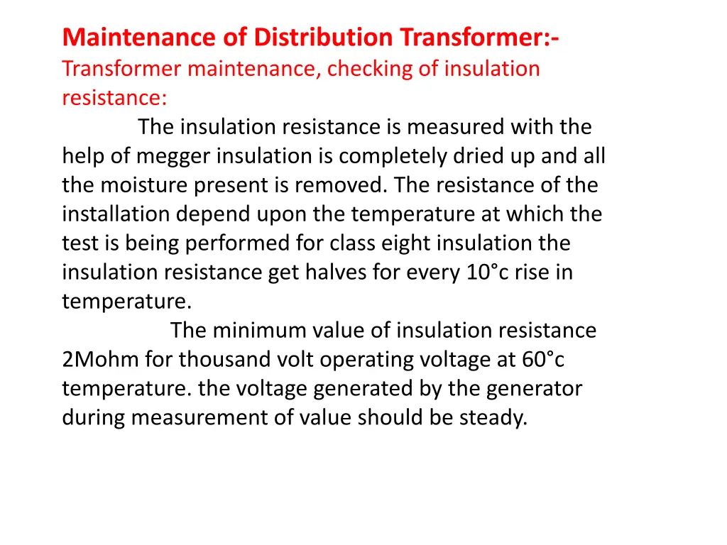 maintenance of distribution transformer