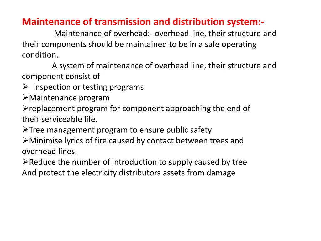 maintenance of transmission and distribution
