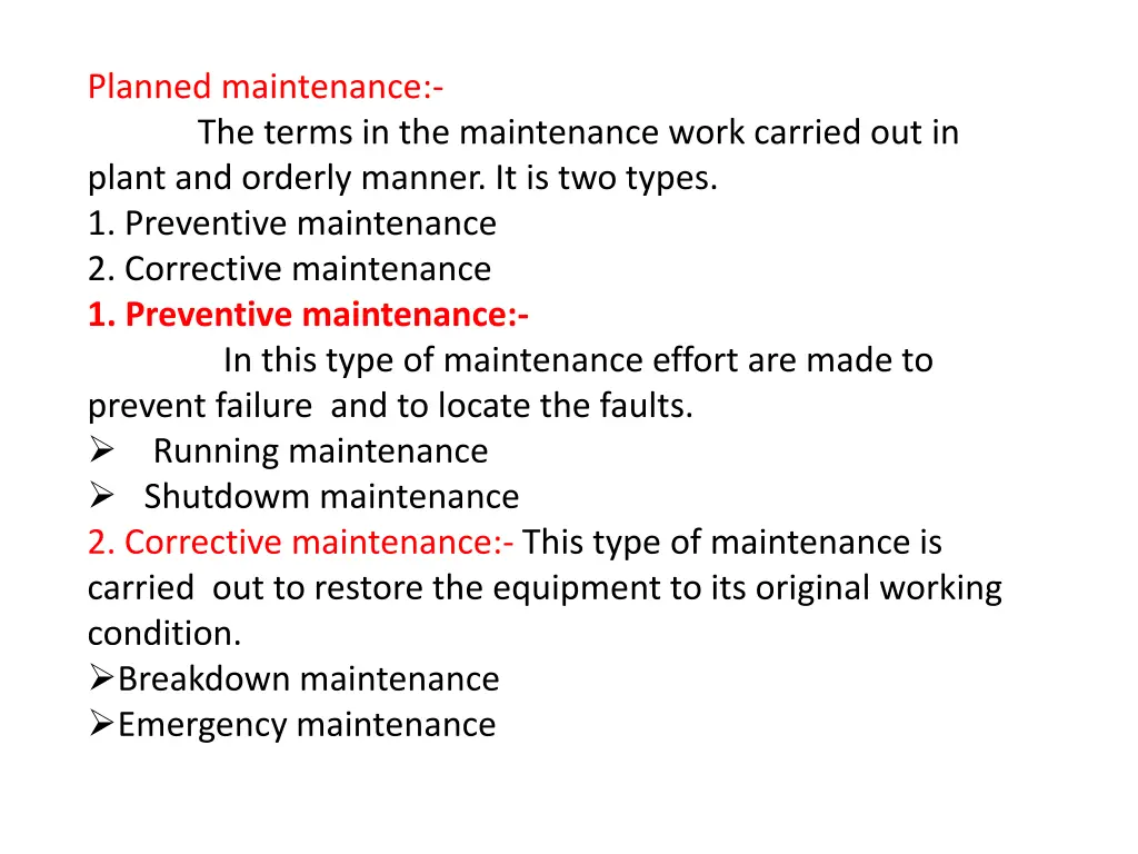 planned maintenance the terms in the maintenance