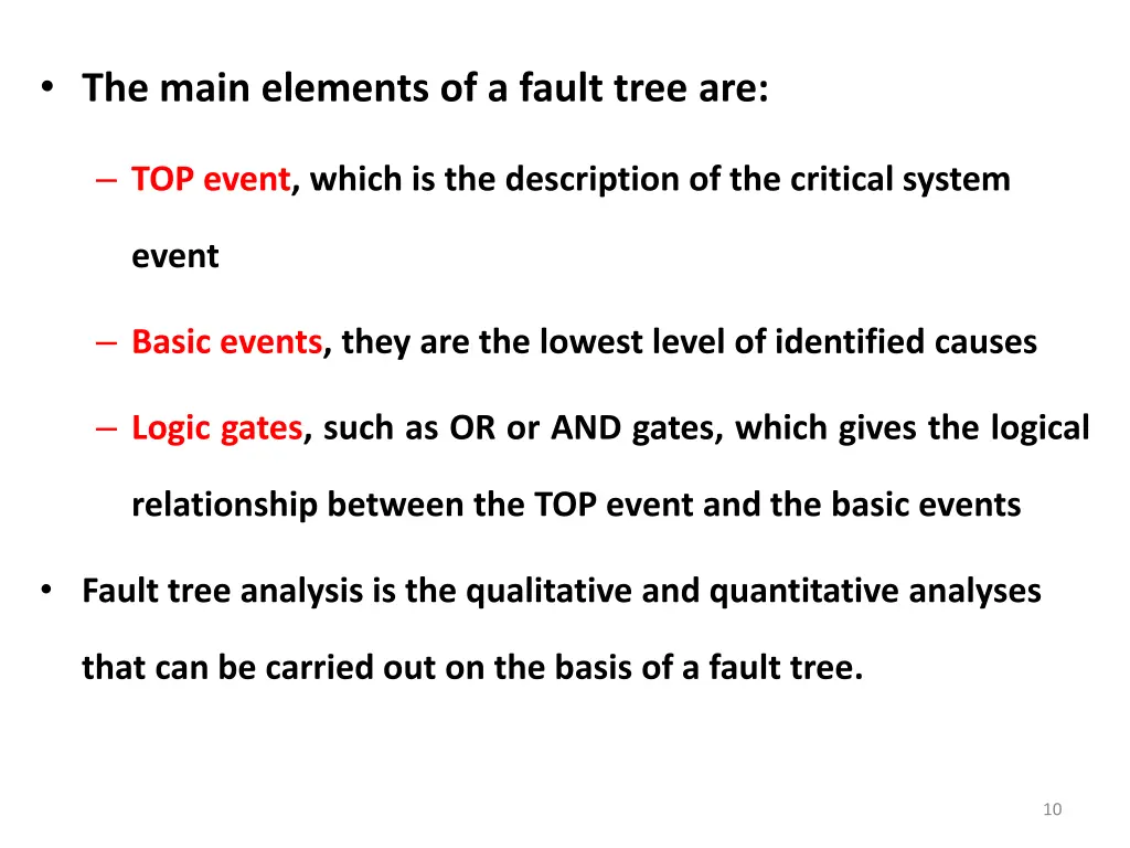 the main elements of a fault tree are