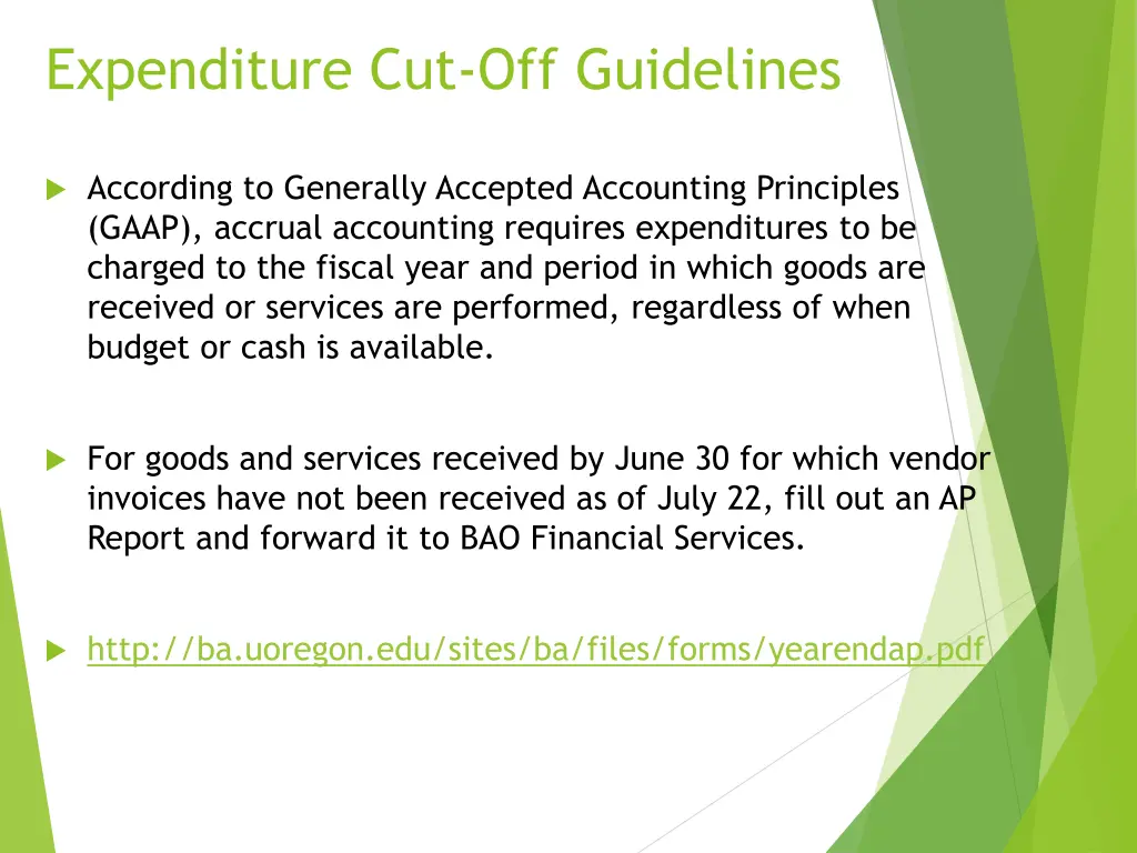 expenditure cut off guidelines
