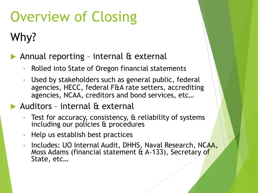 overview of closing 1