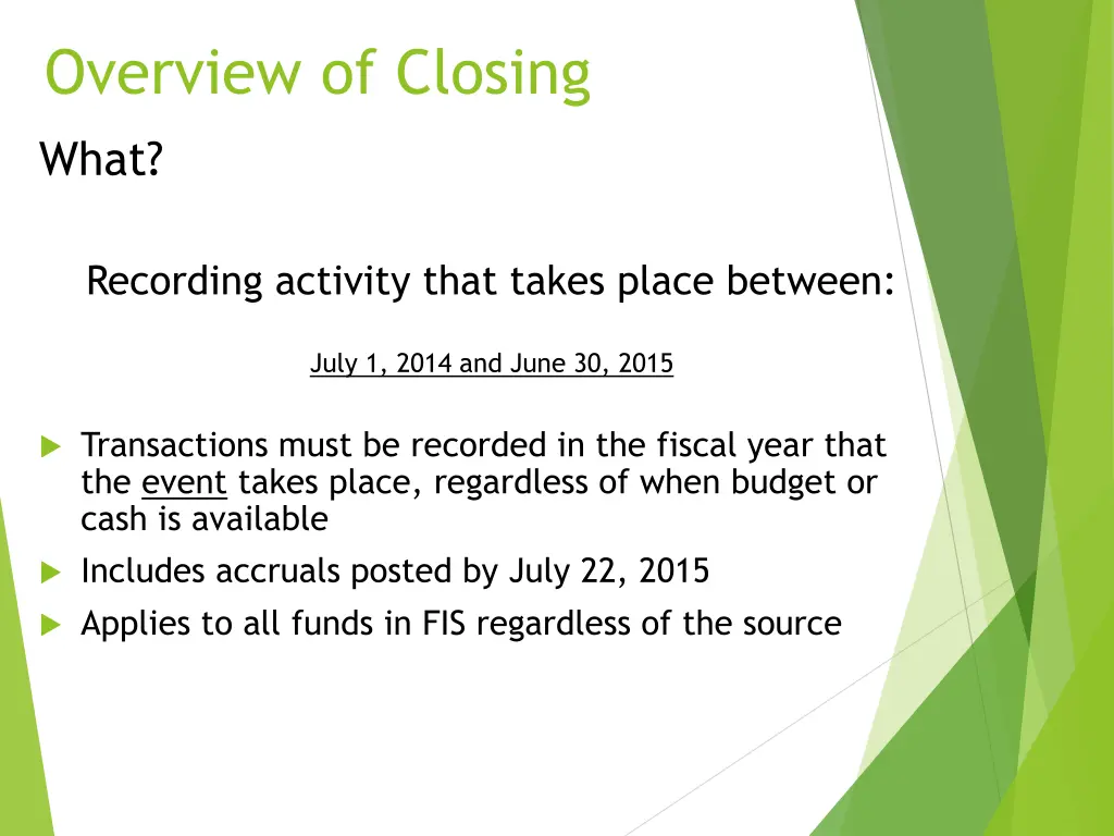 overview of closing 2