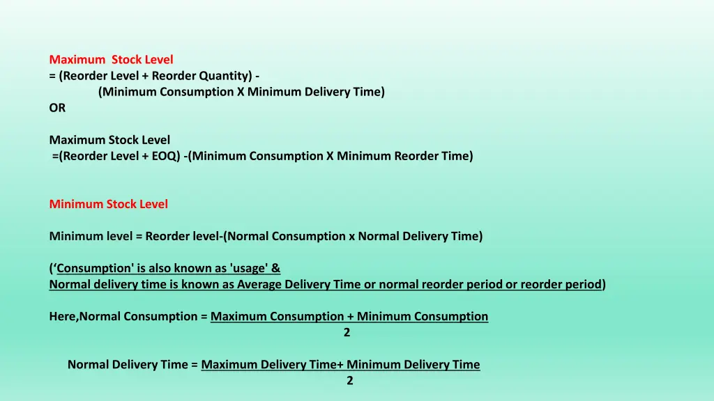 maximum stock level reorder level reorder