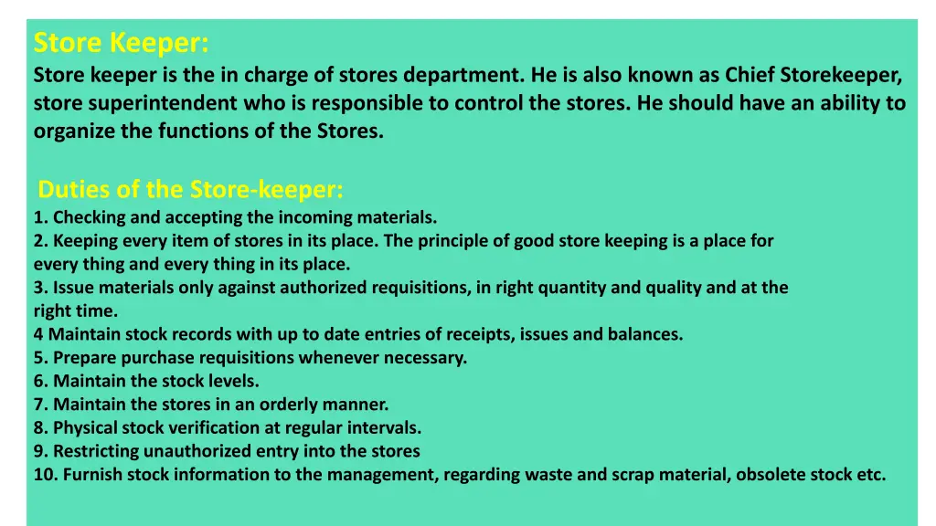 store keeper store keeper is the in charge
