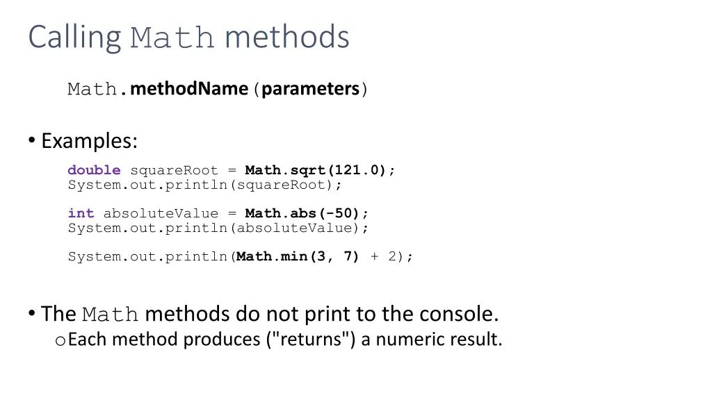 calling math methods