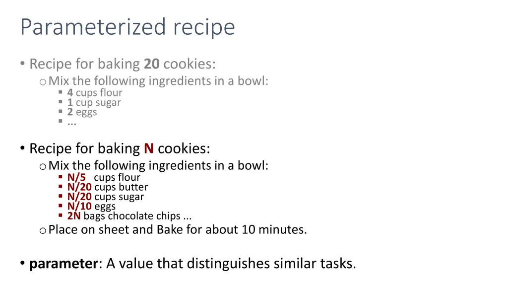 parameterized recipe