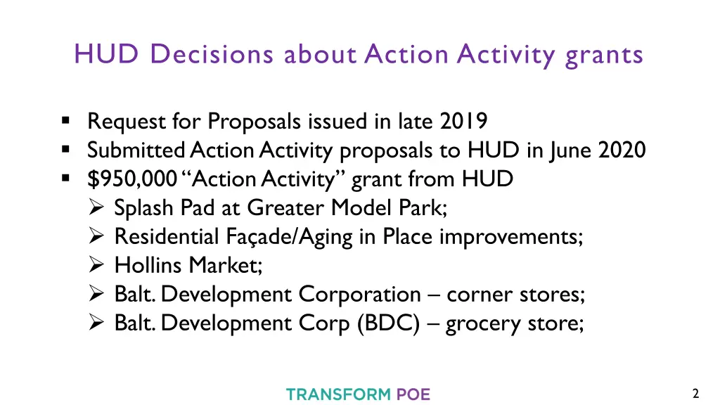 hud decisions about action activity grants