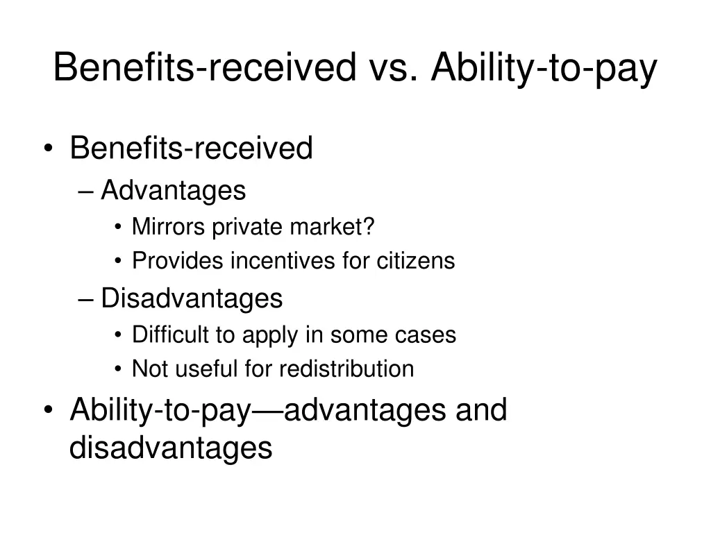 benefits received vs ability to pay
