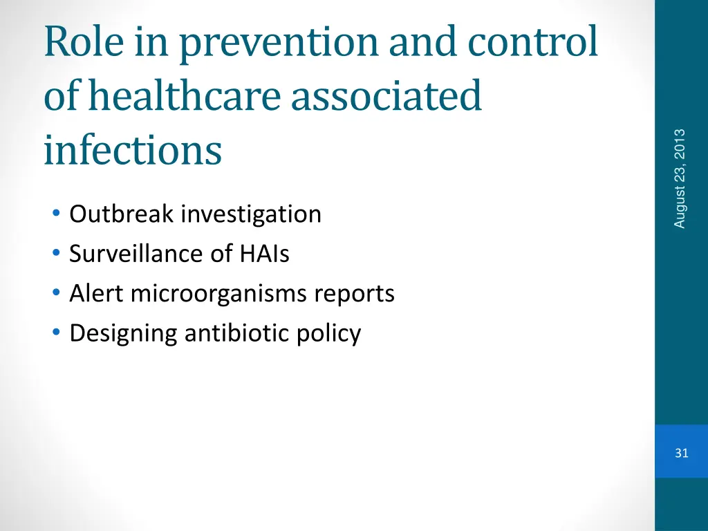 role in prevention and control of healthcare
