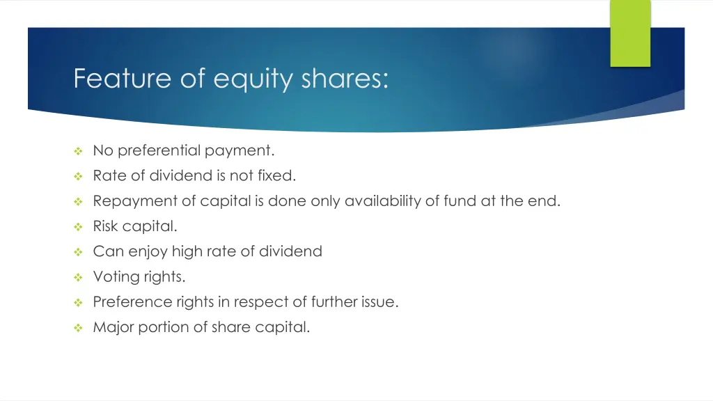 feature of equity shares