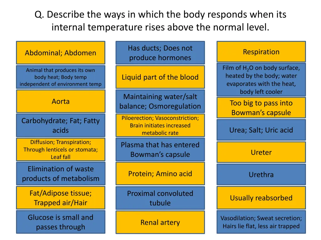 q describe the ways in which the body responds