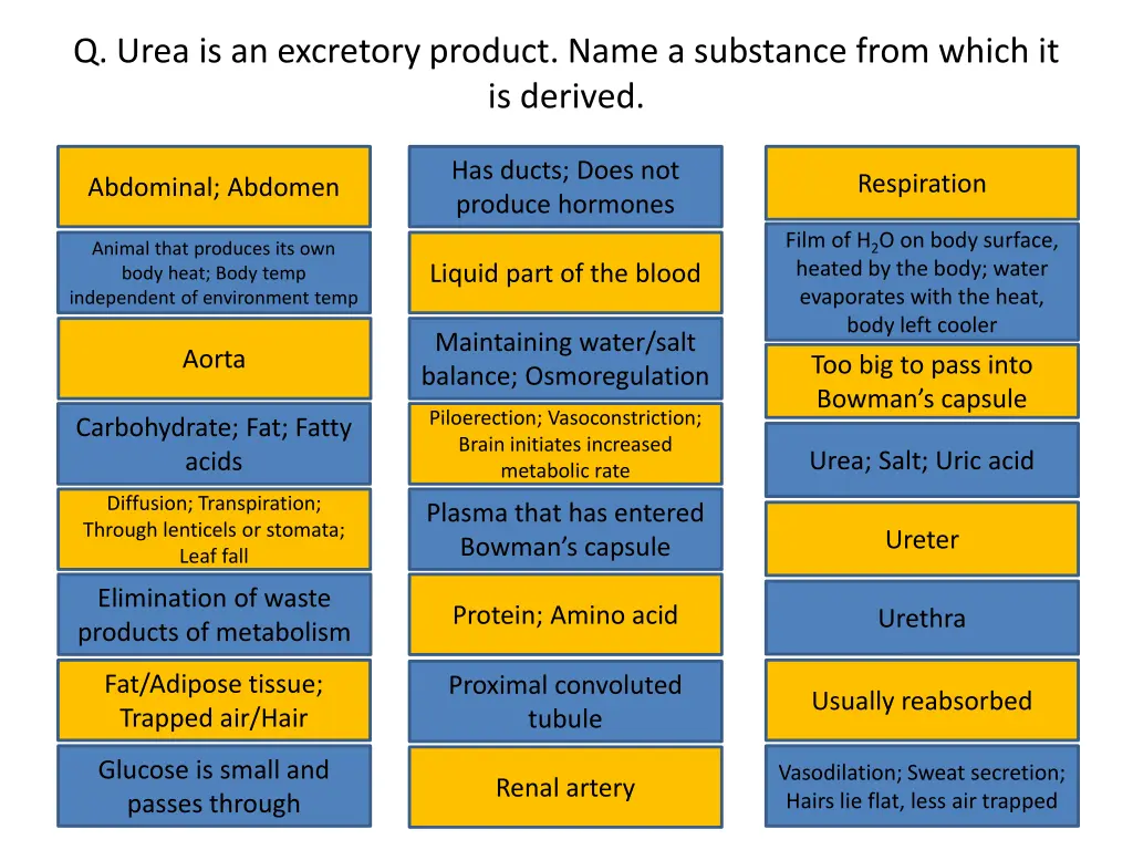 q urea is an excretory product name a substance
