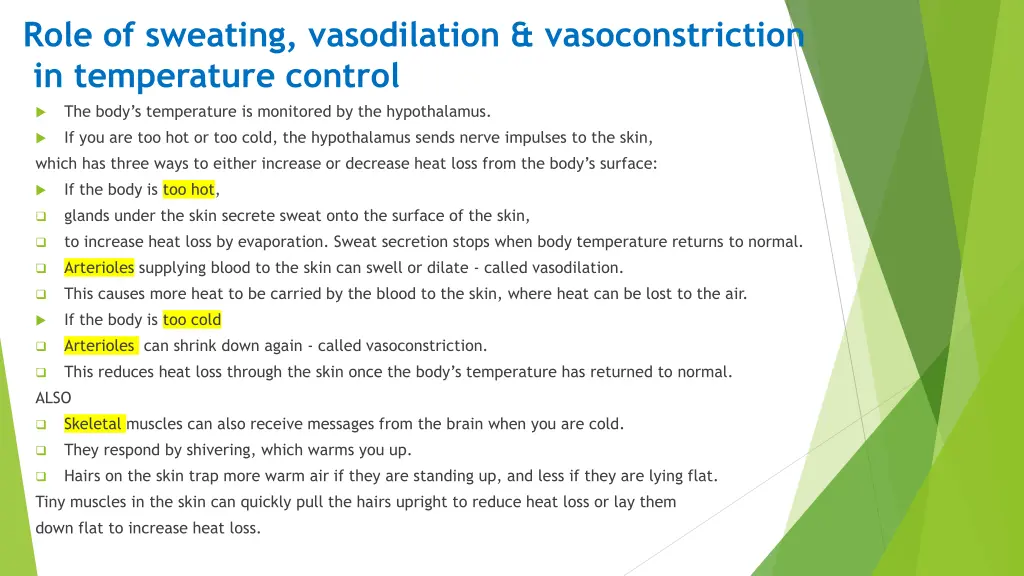 role of sweating vasodilation vasoconstriction