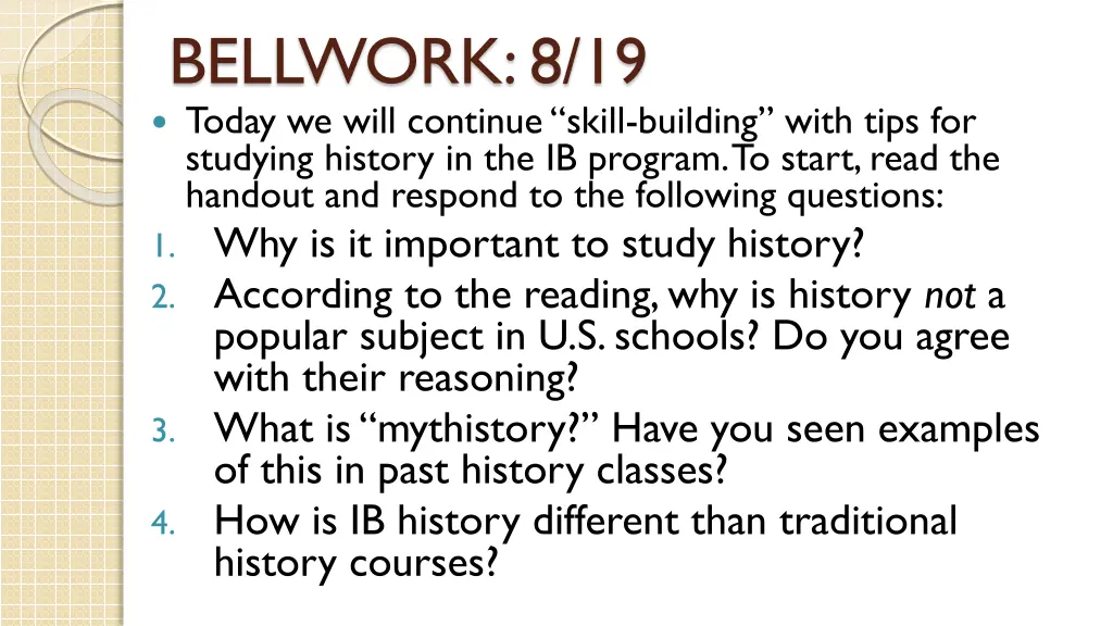 bellwork 8 19 today we will continue skill