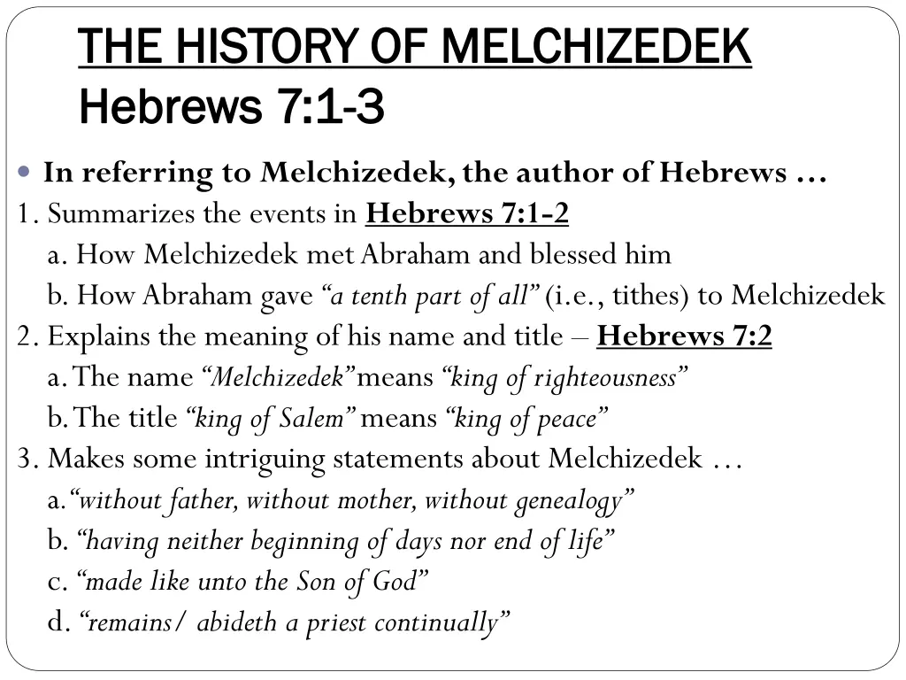 the history of melchizedek the history 1
