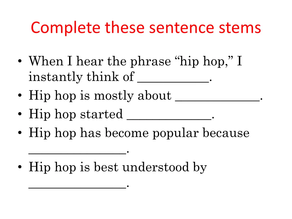 complete these sentence stems
