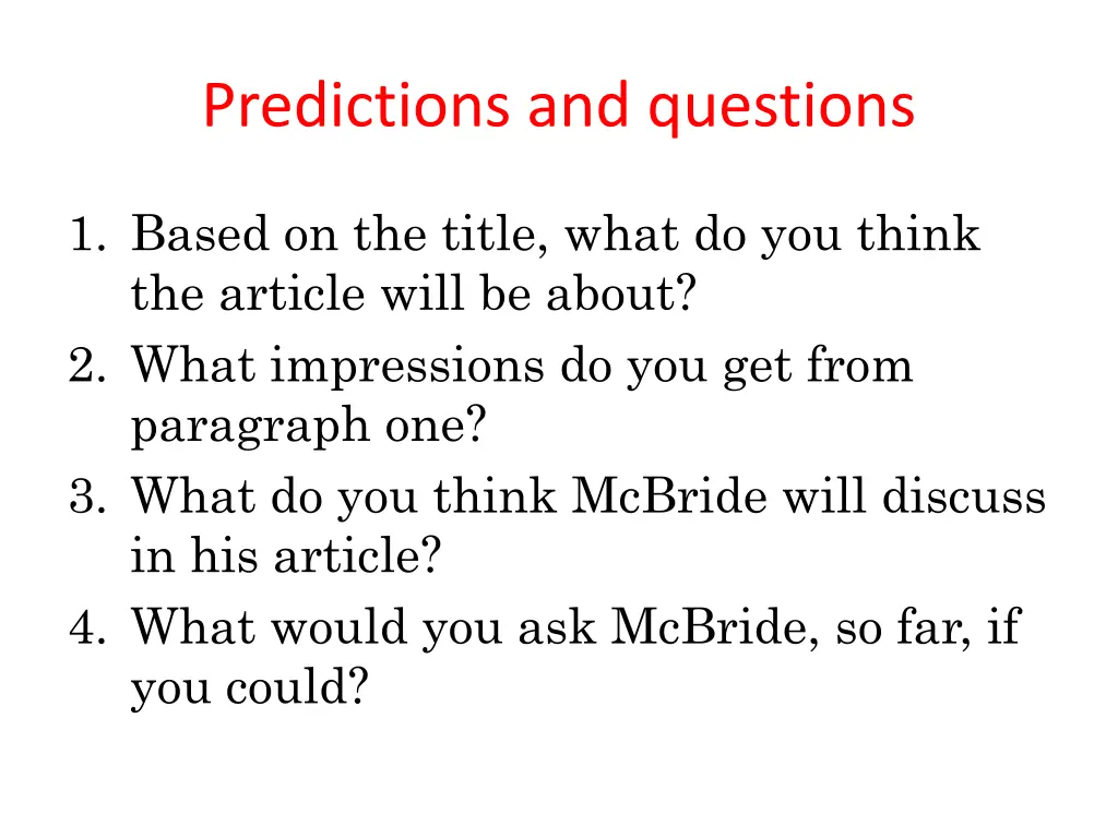 predictions and questions