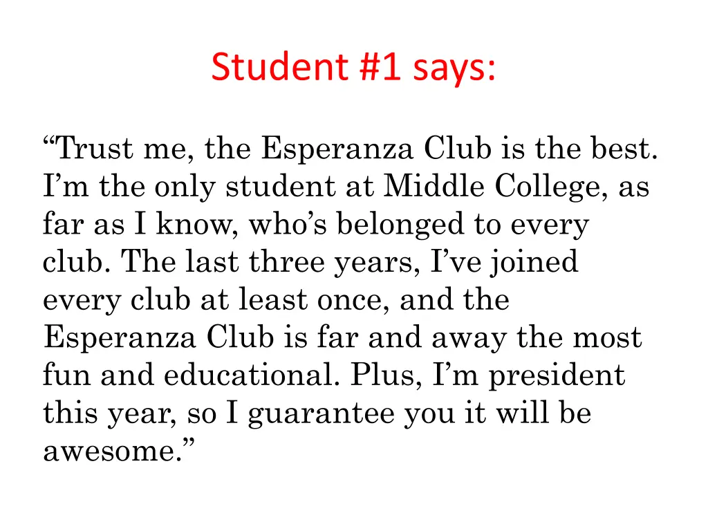 student 1 says