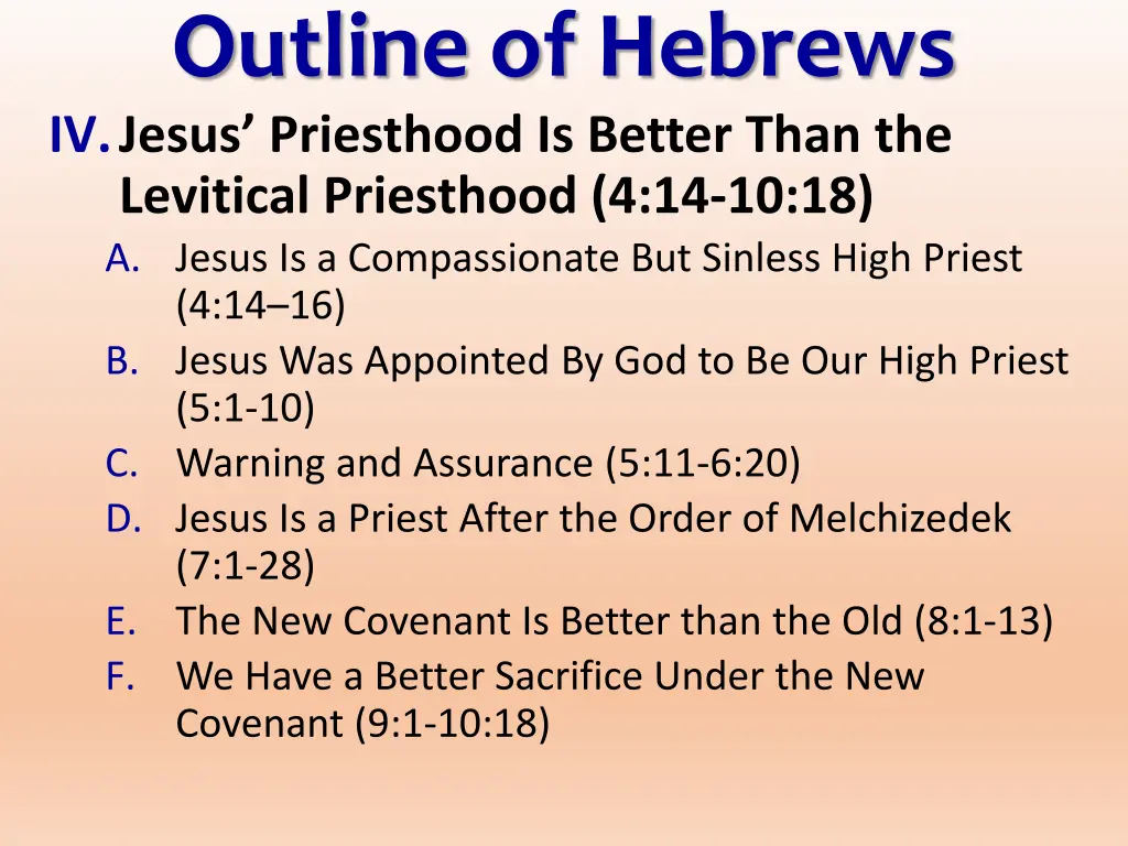 outline of hebrews iv jesus priesthood is better
