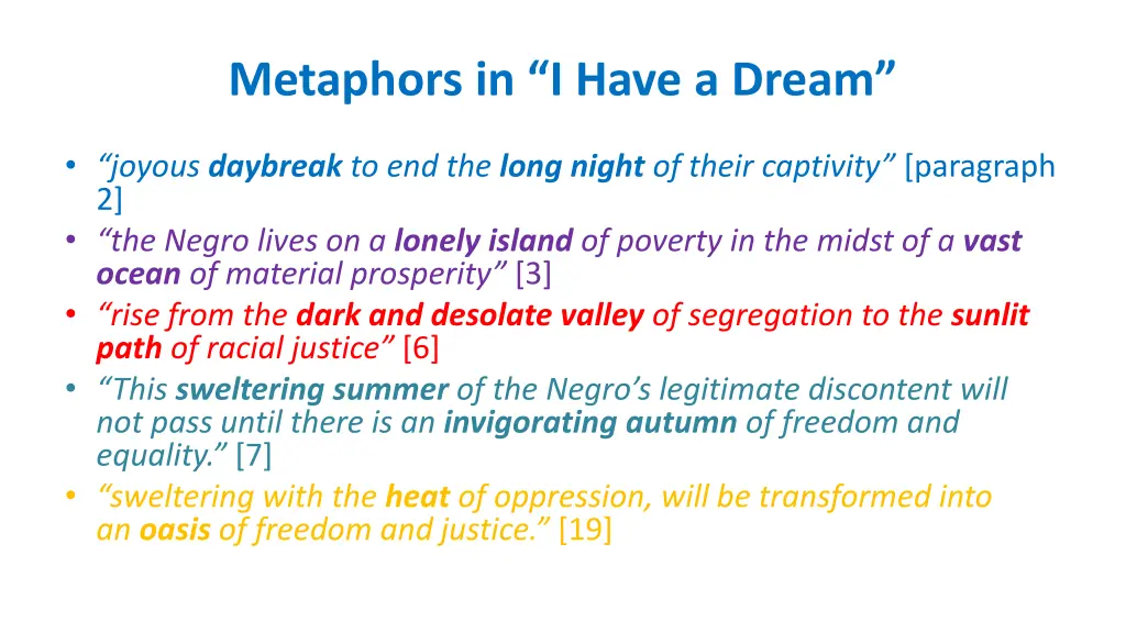 metaphors in i have a dream