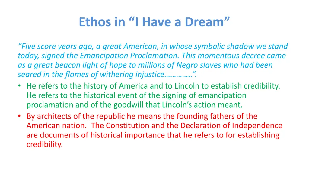 ethos in i have a dream