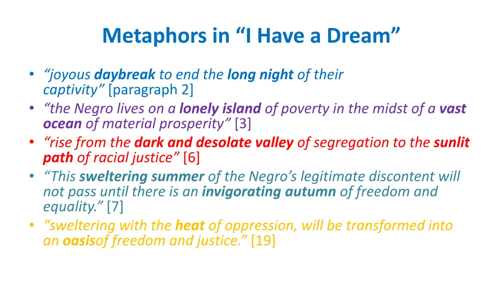 metaphors in i have a dream