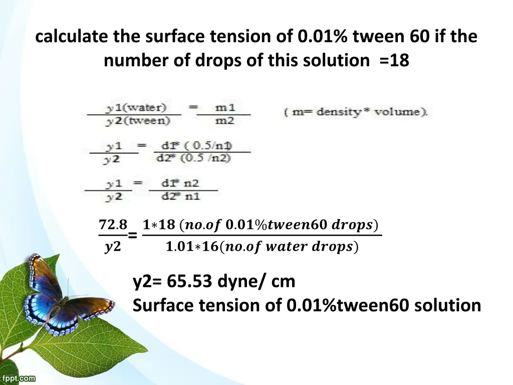 calculate the surface tension of 0 01 tween
