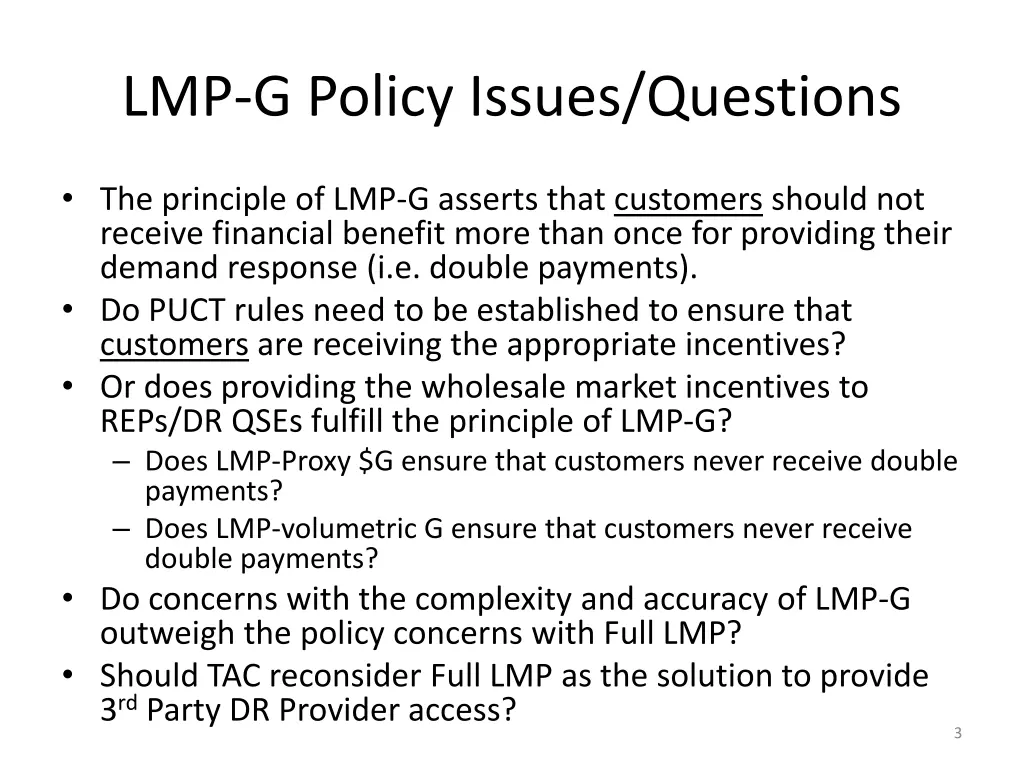 lmp g policy issues questions