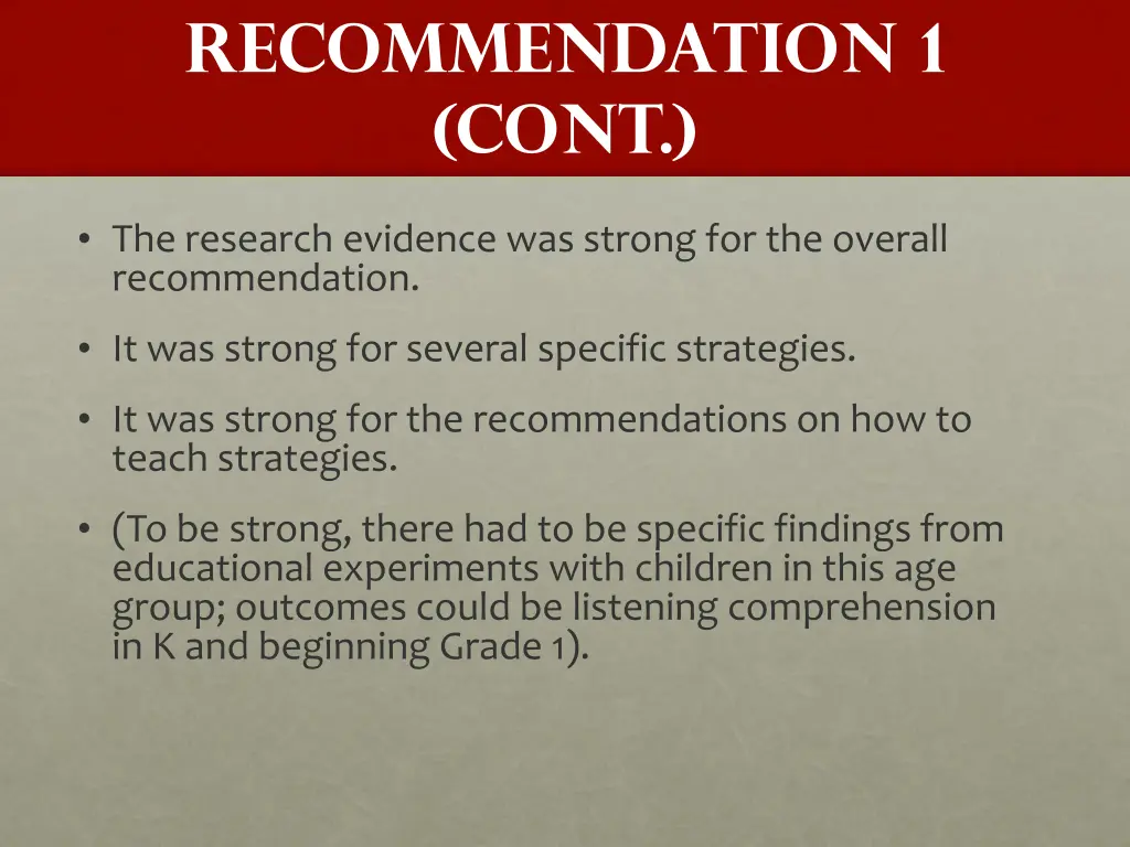 recommendation 1 cont