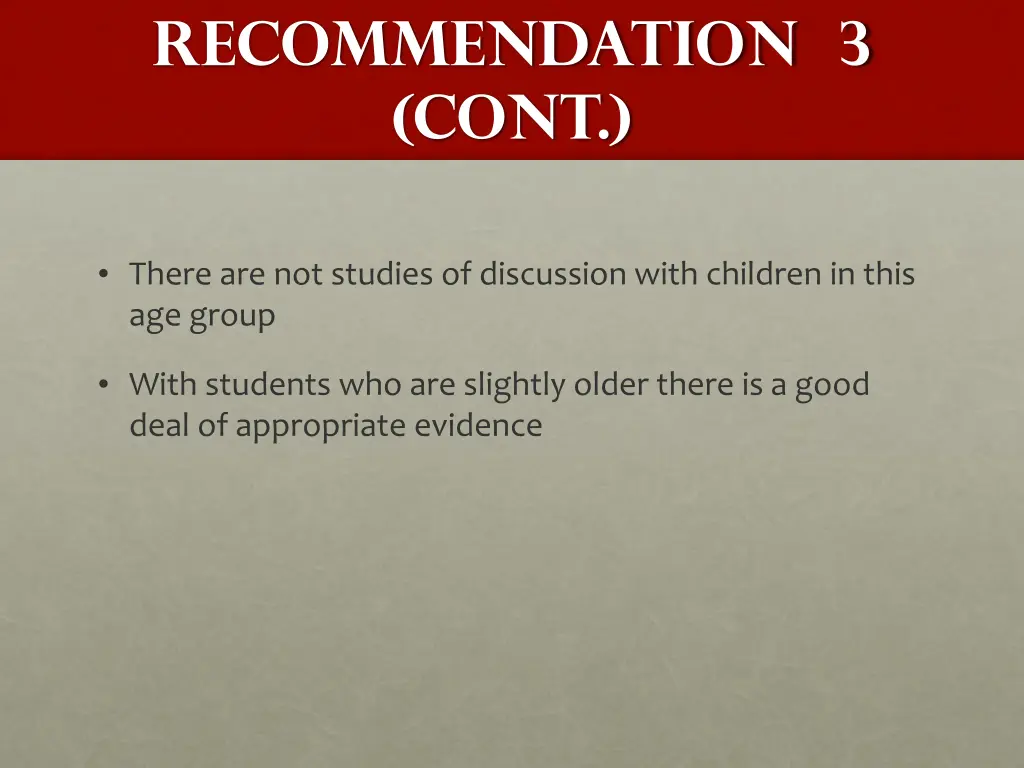 recommendation 3 cont