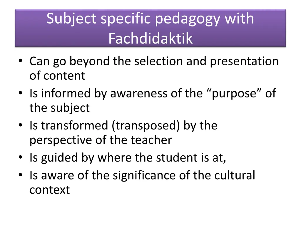 subject specific pedagogy with fachdidaktik