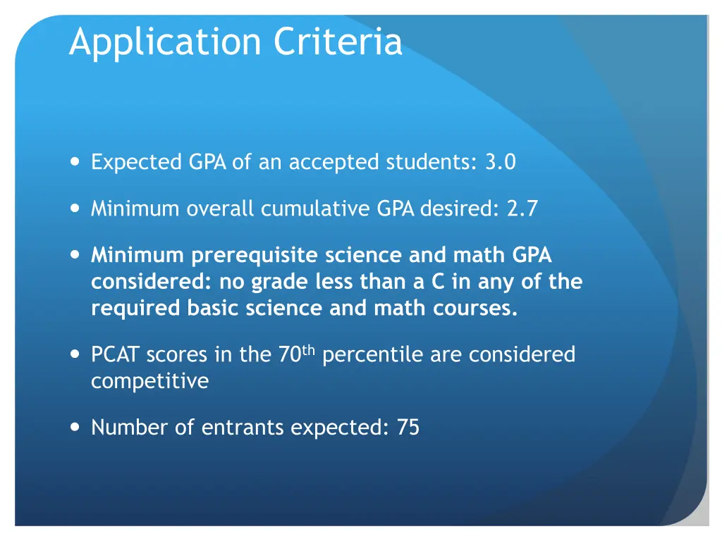application criteria