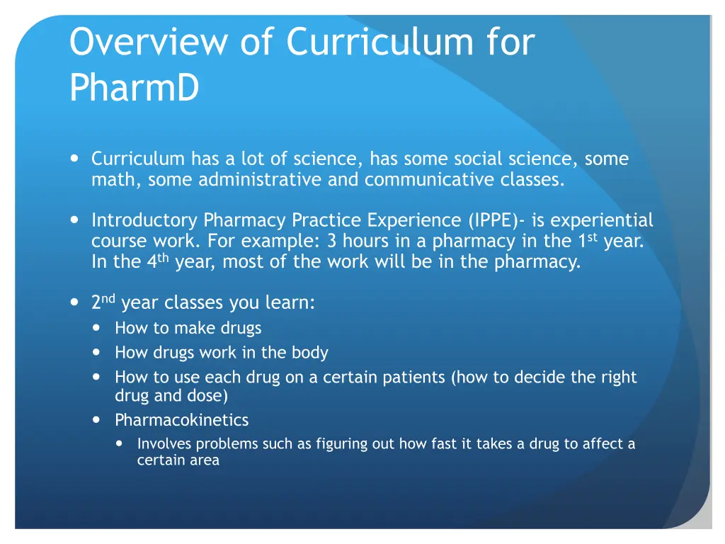 overview of curriculum for pharmd