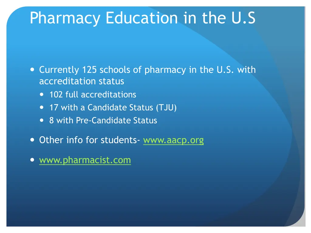 pharmacy education in the u s 1