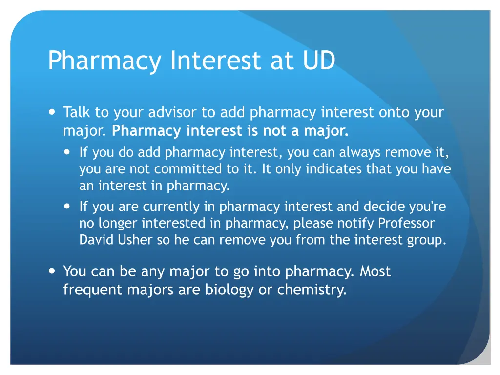 pharmacy interest at ud