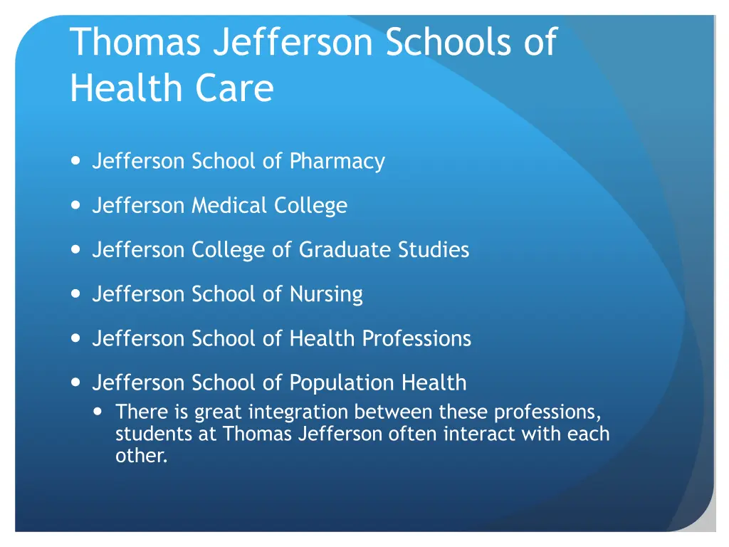 thomas jefferson schools of health care
