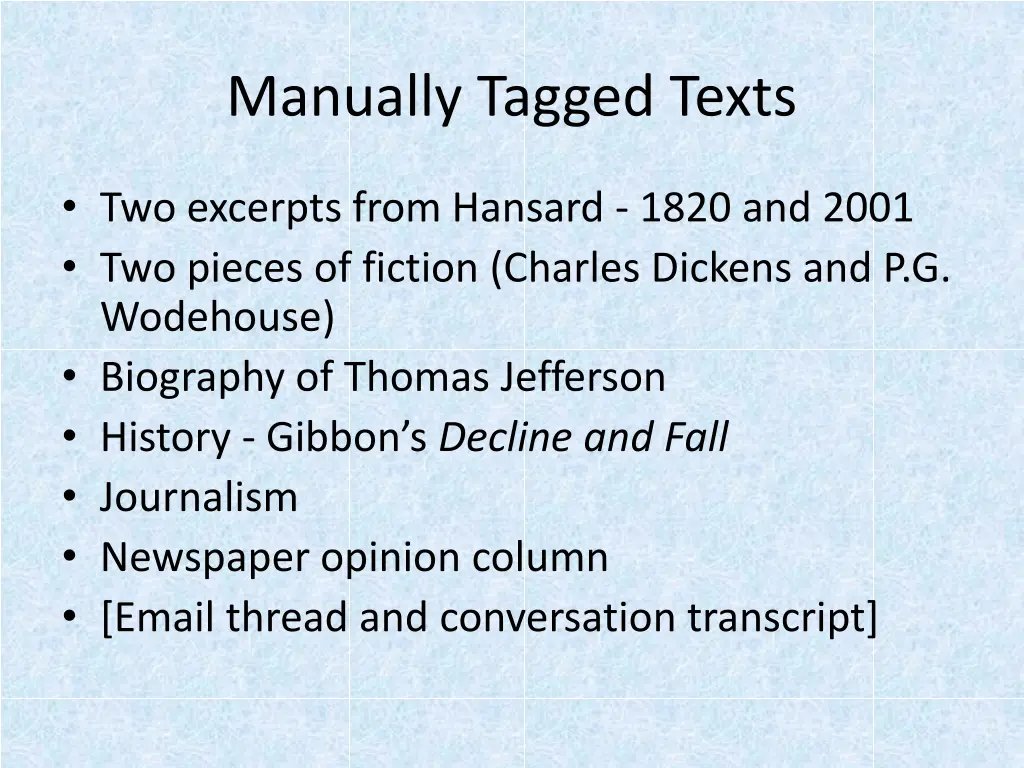 manually tagged texts