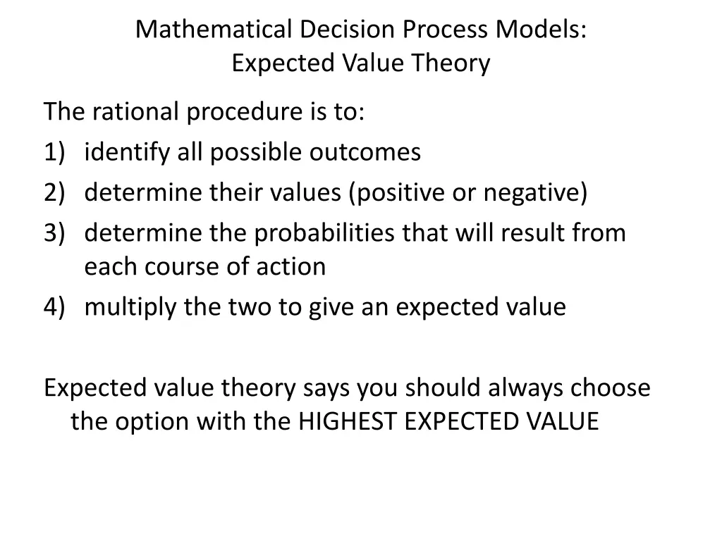 mathematical decision process models expected