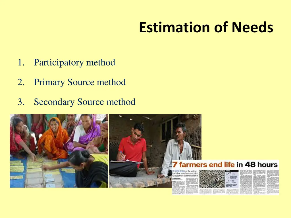 estimation of needs