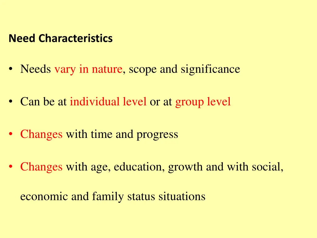 need characteristics