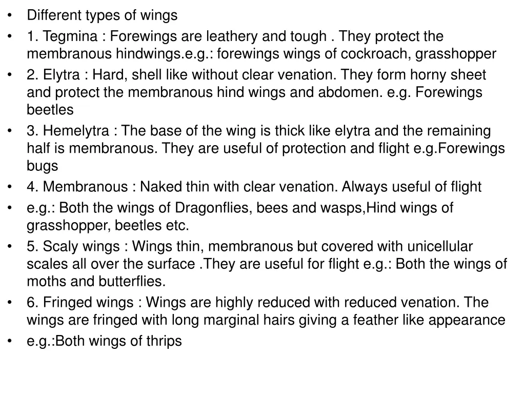different types of wings 1 tegmina forewings