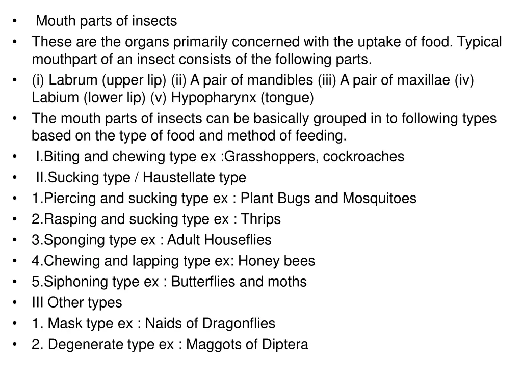 mouth parts of insects these are the organs