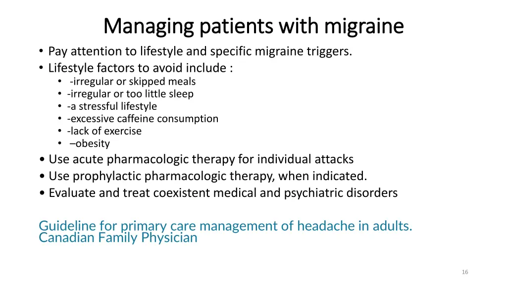 m managing patients with migraine anaging